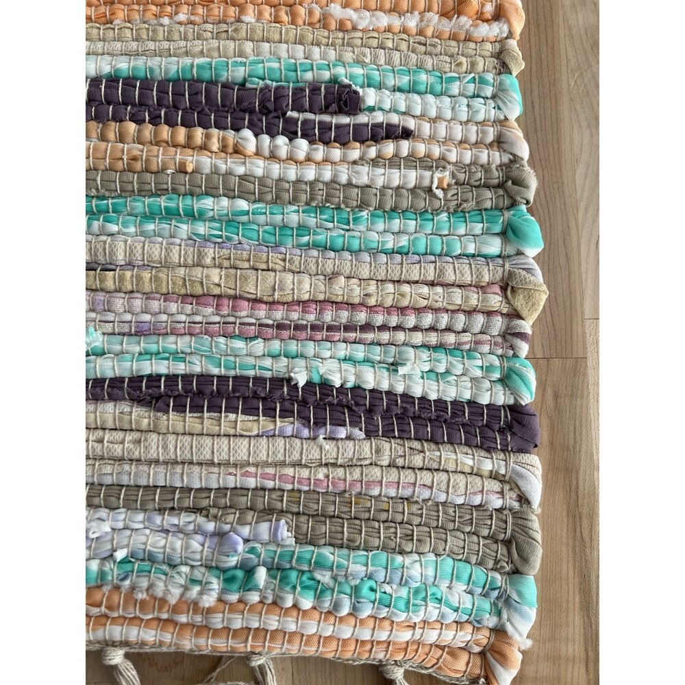 NWT Chindi Rag Rug 27" x 45" Boho Farmhouse Rustic Accent Throw Rug Pastel Color - Picture 4 of 10